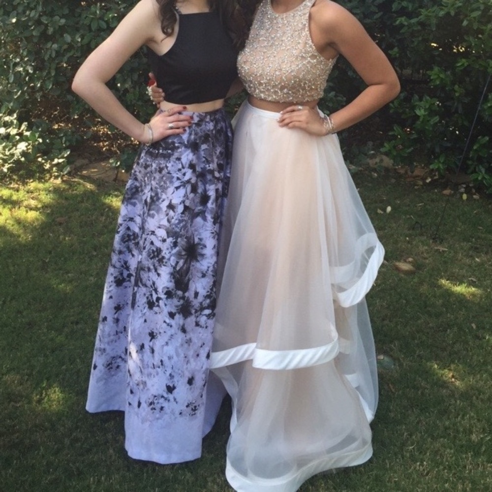 2 Piece Black and White Elegant Prom Dress